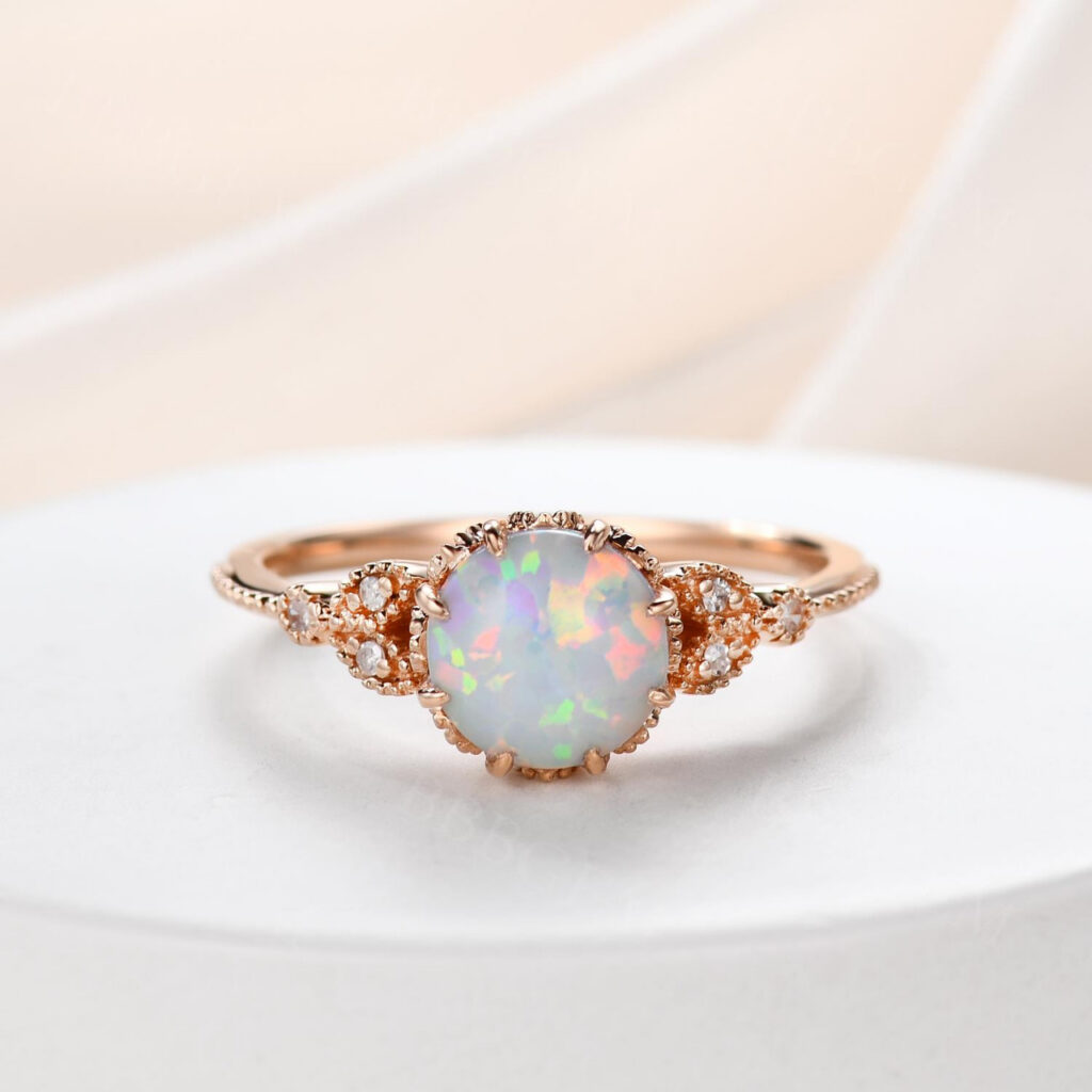 Floral Opal Solitaire Engagement Ring